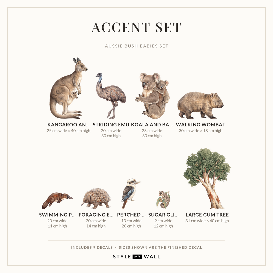 Aussie Bush Babies Wall Decal Set Wall Sticker Decals: Accent Set sizes