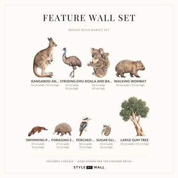 Aussie Bush Babies Wall Decal Set Wall Sticker Decals: Feature Wall Set sizes