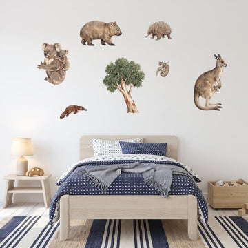 Aussie Bush Babies Wall Decal Set Wall Sticker Decals wall decals on a boy's bedroom wall (Feature Wall (Medium) size)