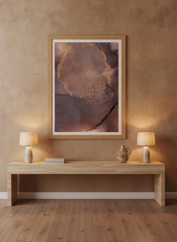 Modern wall art print styled on the wall in a luxe living room