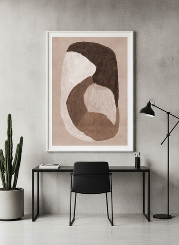 Modern wall art print styled on the wall in an industrial loft home office