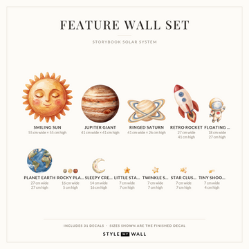 Storybook Solar System Wall Decal Set Wall Sticker Decals: Feature Wall Set sizes