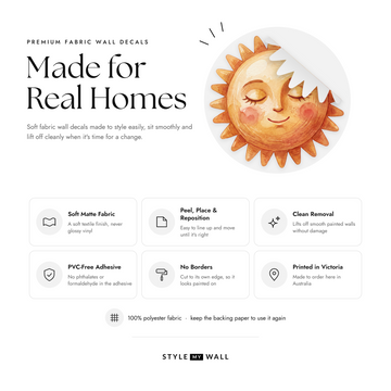 Storybook Solar System Wall Decal Set Wall Sticker Decals: soft matte fabric wall decals that peel, stick and reposition, printed in Victoria