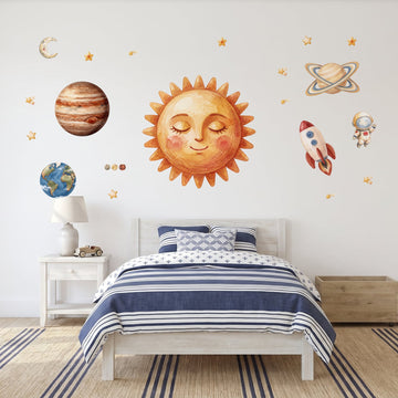 Storybook Solar System Wall Decal Set Wall Sticker Decals wall decals on a boy's bedroom wall (Full Room (Large) size)