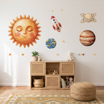 Storybook Solar System Wall Decal Set Wall Sticker Decals wall decals on a kids' room wall (Full Room (Large) size)