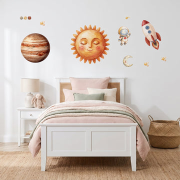 Storybook Solar System Wall Decal Set Wall Sticker Decals wall decals on a girl's bedroom wall (Feature Wall (Medium) size)