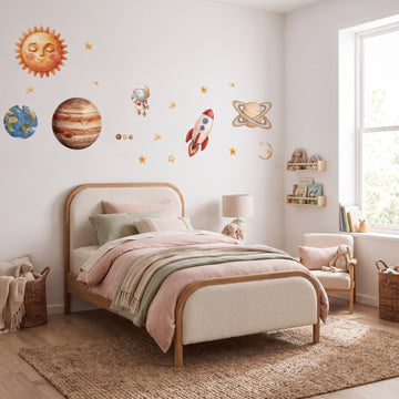 Storybook Solar System Wall Decal Set Wall Sticker Decals wall decals: the whole room from a corner in a girl's bedroom