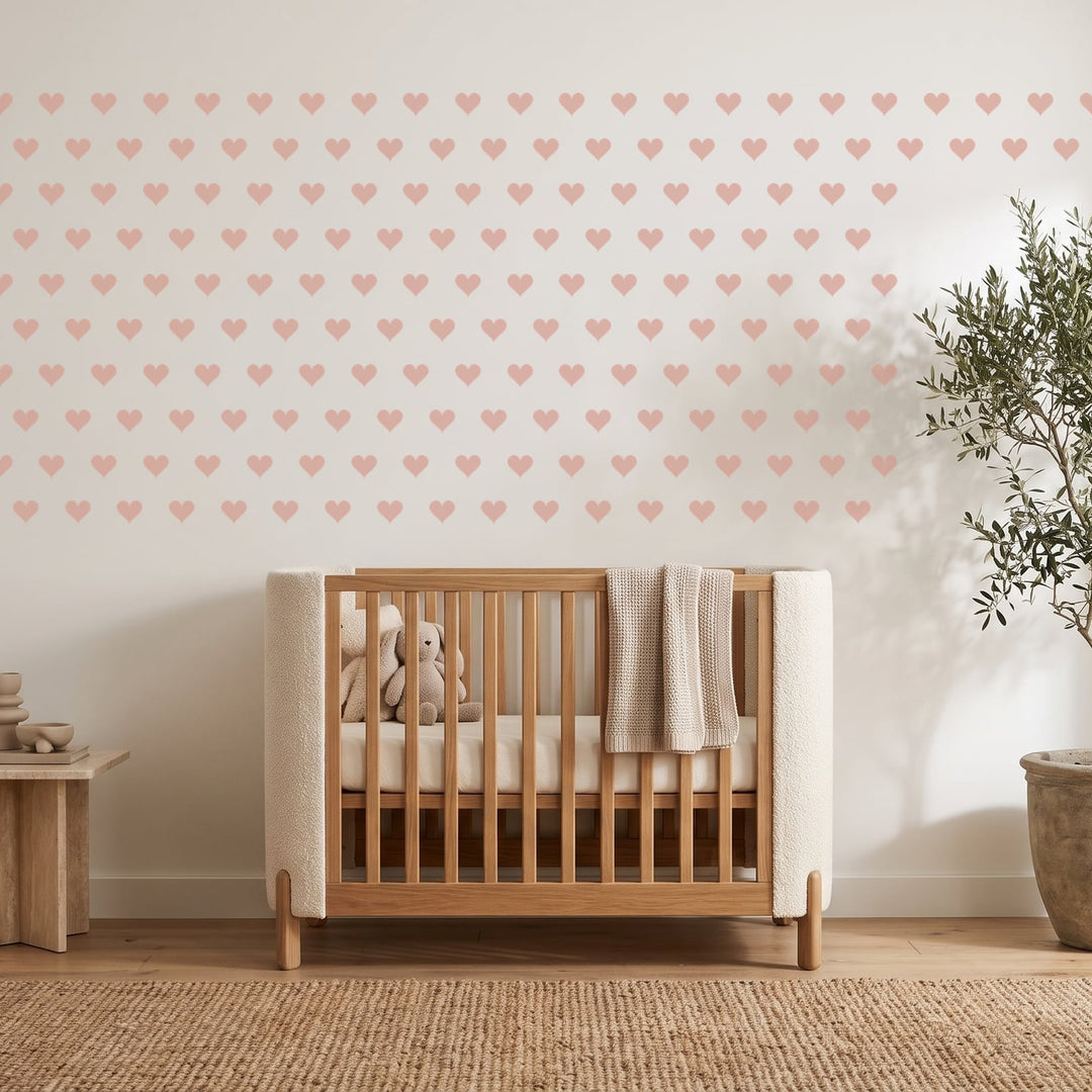 Colour Me Hearts Wall Sticker Decals wall decals on a nursery wall (in Blush, 540 Pack size)