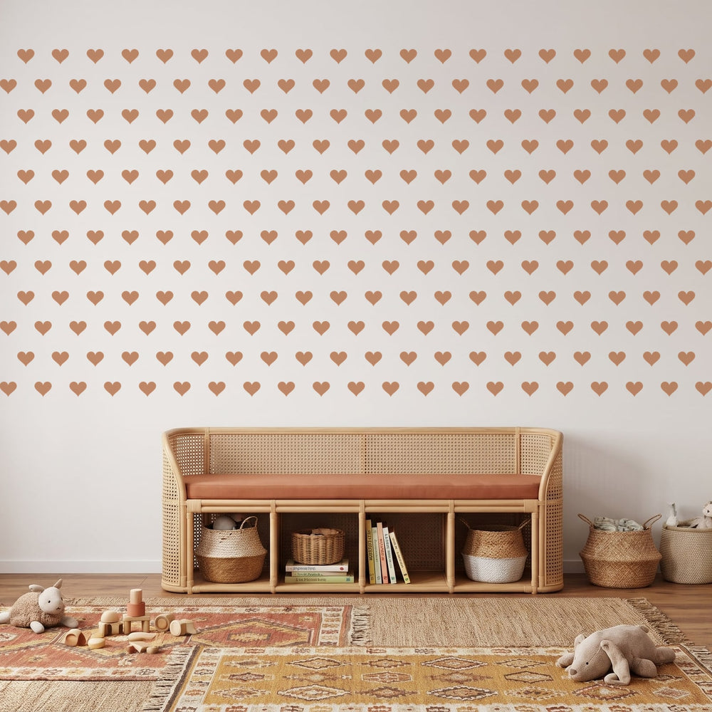 Colour Me Hearts Wall Sticker Decals wall decals on a playroom wall (in Clay, 540 Pack size)