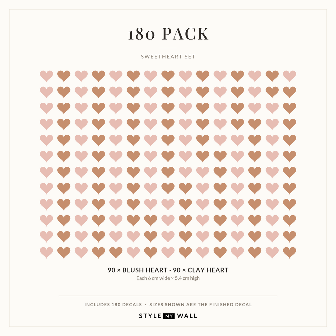 Sweetheart Hearts Wall Sticker Decals: 180 Pack sizes