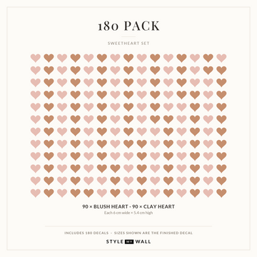 Sweetheart Hearts Wall Sticker Decals: 180 Pack sizes