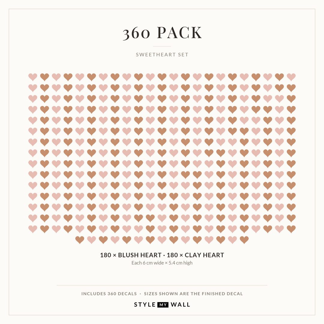 Sweetheart Hearts Wall Sticker Decals: 360 Pack sizes