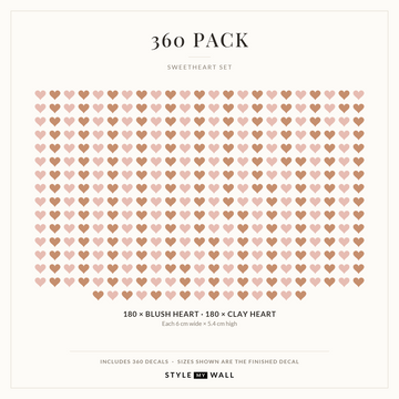 Sweetheart Hearts Wall Sticker Decals: 360 Pack sizes