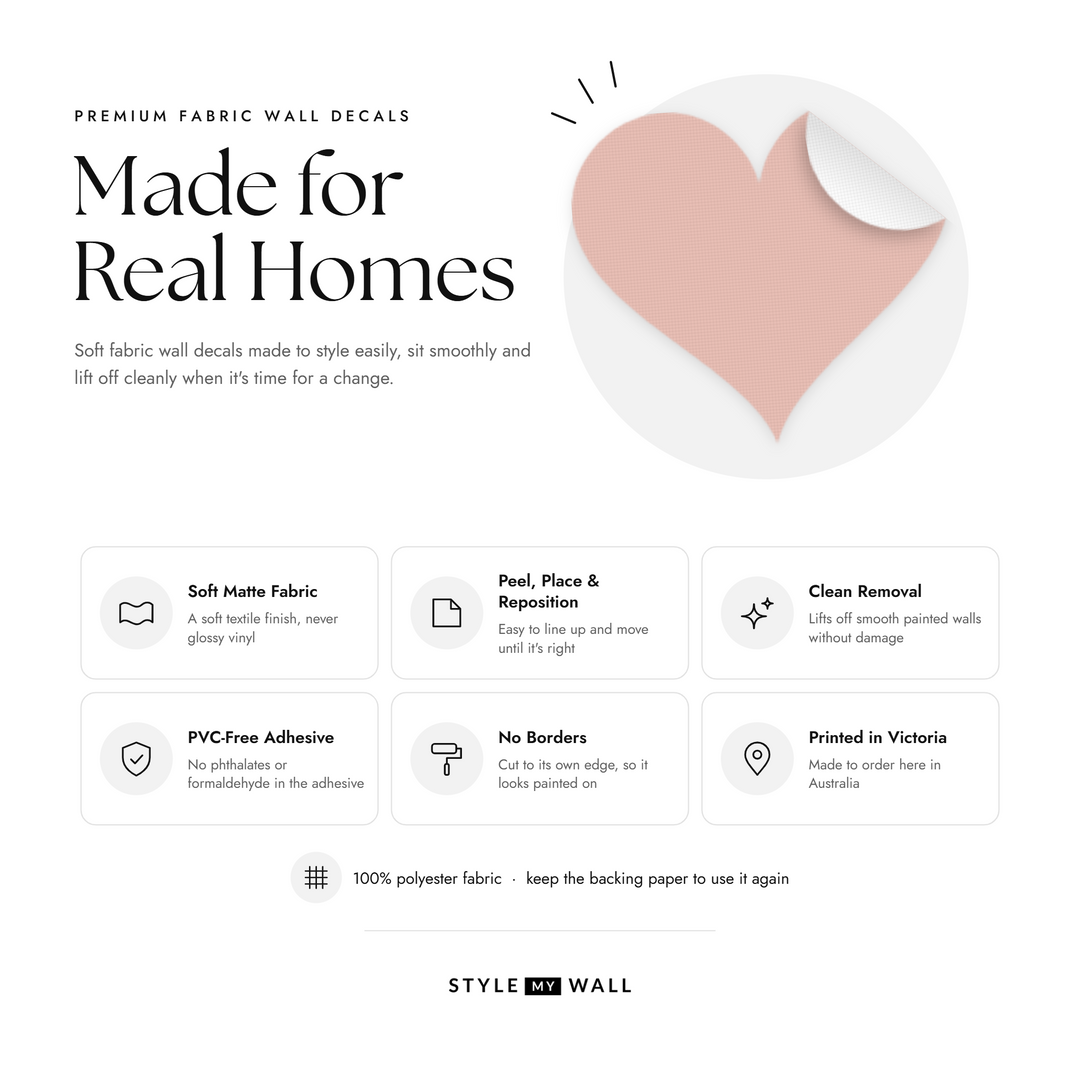 Sweetheart Hearts Wall Sticker Decals: soft matte fabric wall decals that peel, stick and reposition, printed in Victoria