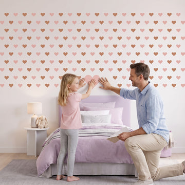 Sweetheart Hearts Wall Sticker Decals wall decals: a girl and her dad putting the decals up in a girl's bedroom