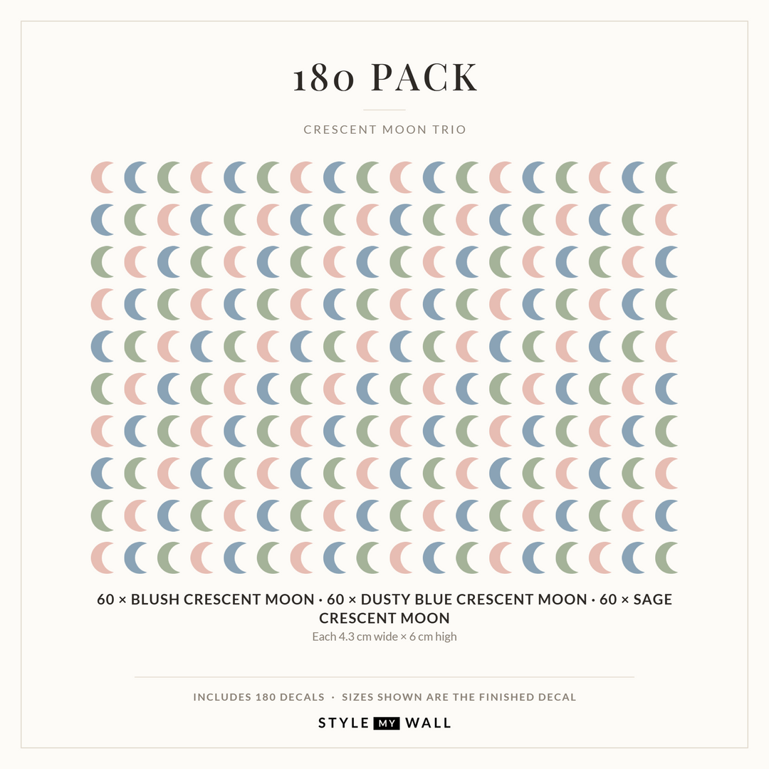 Crescent Moon Trio Wall Sticker Decals: 180 Pack sizes