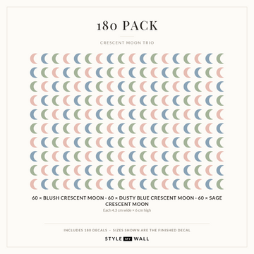 Crescent Moon Trio Wall Sticker Decals: 180 Pack sizes