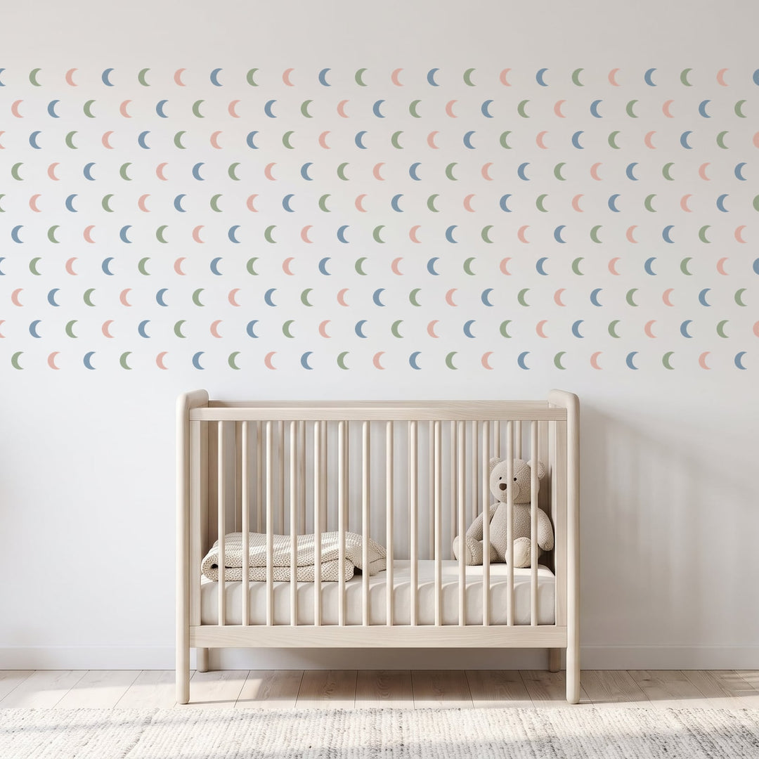 Crescent Moon Trio Wall Sticker Decals wall decals on a nursery wall (540 Pack size)