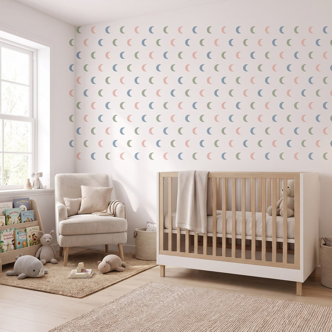 Crescent Moon Trio Wall Sticker Decals wall decals: the whole room from a corner in a nursery