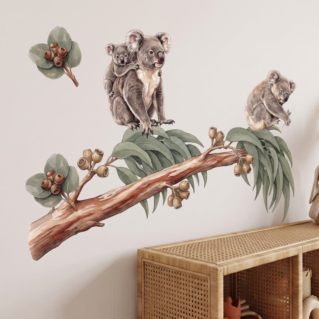 Koala and Gum Tree Wall Sticker Decals wall decals: a close-up of the decals from one side in a kids' room