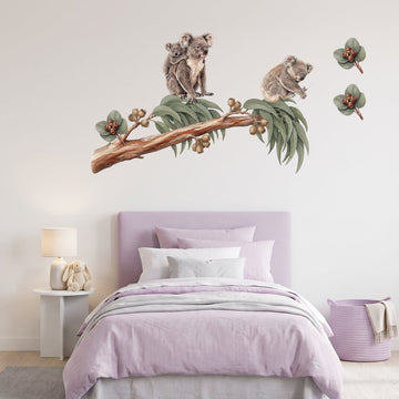 Koala and Gum Tree Wall Sticker Decals wall decals on a girl's bedroom wall (Accent (Small) size, right facing)