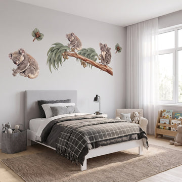 Koala and Gum Tree Wall Sticker Decals wall decals: the whole room from a corner in a boy's bedroom