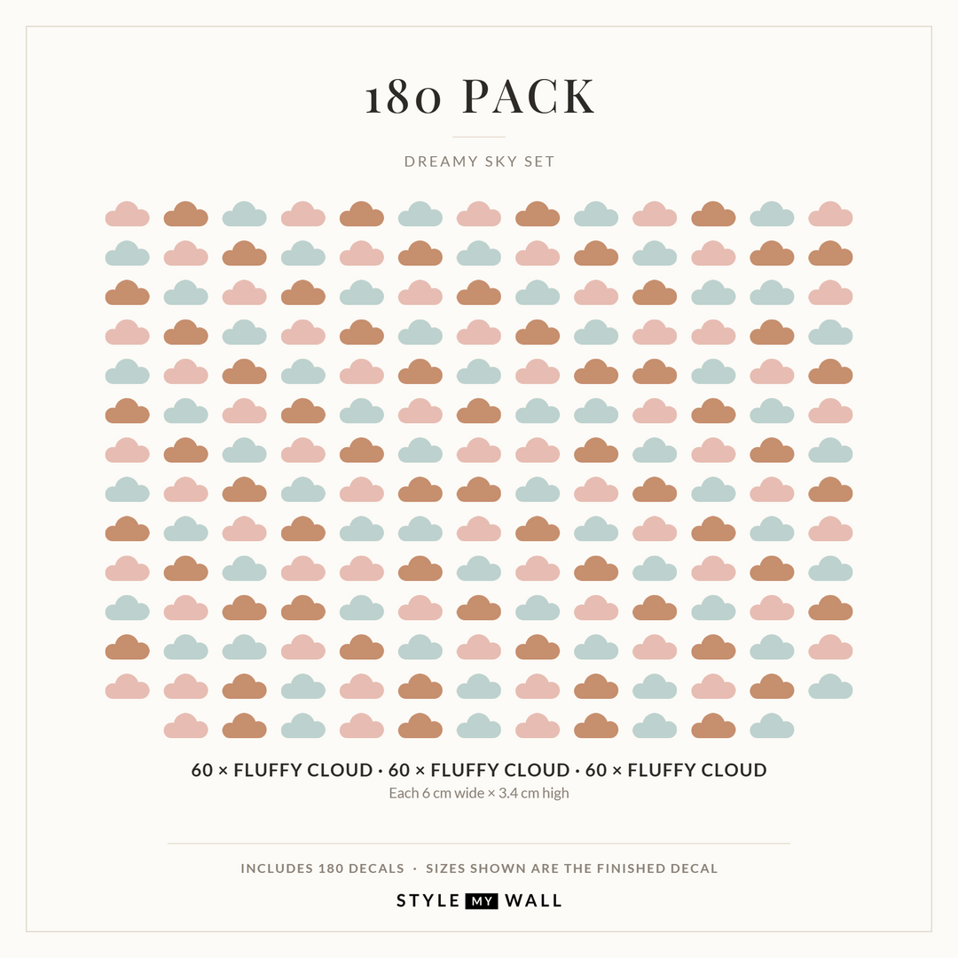 Dreamy Sky Clouds Wall Sticker Decals: 180 Pack sizes