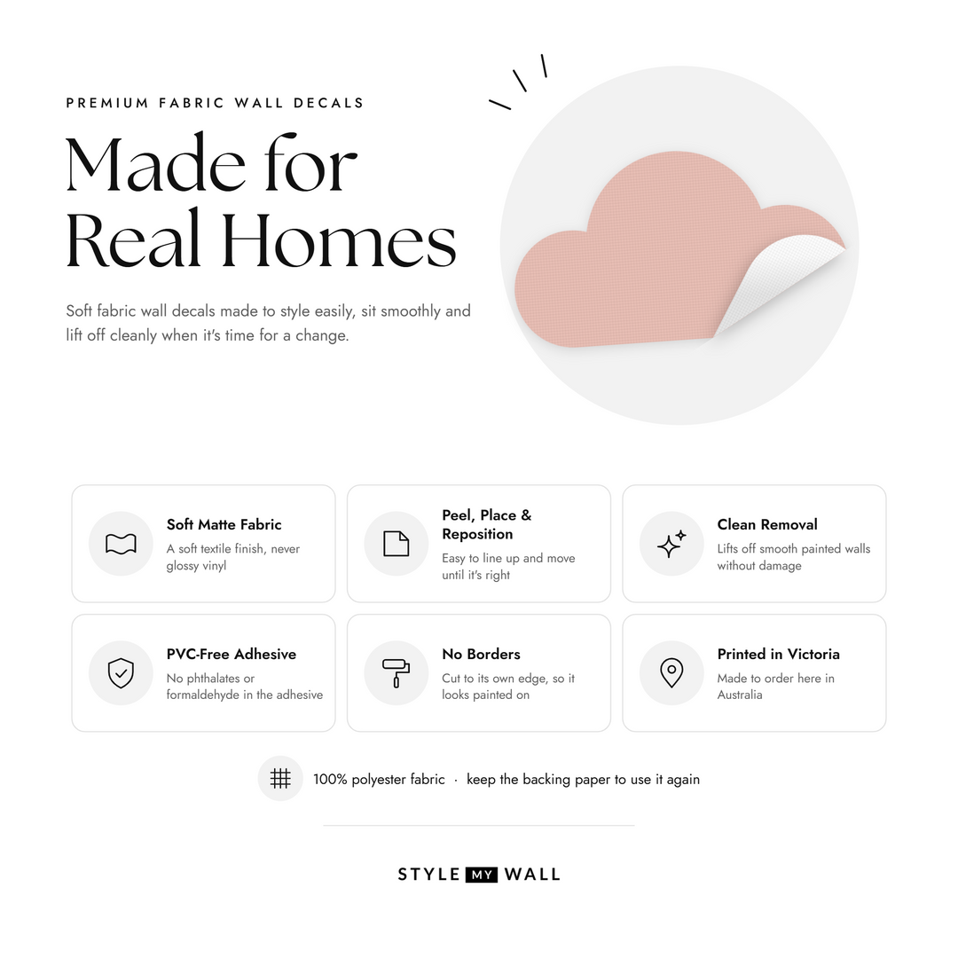 Dreamy Sky Clouds Wall Sticker Decals: soft matte fabric wall decals that peel, stick and reposition, printed in Victoria