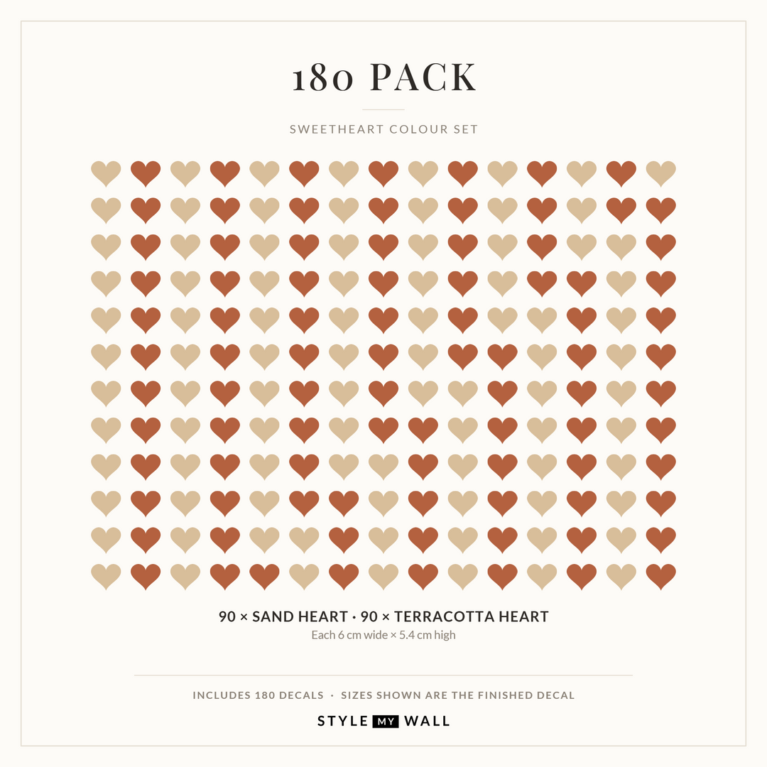 Sweetheart Hearts Wall Sticker Decals: 180 Pack sizes