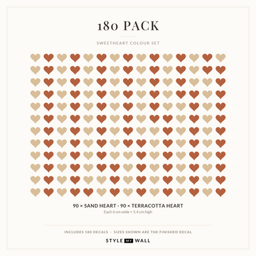 Sweetheart Hearts Wall Sticker Decals: 180 Pack sizes
