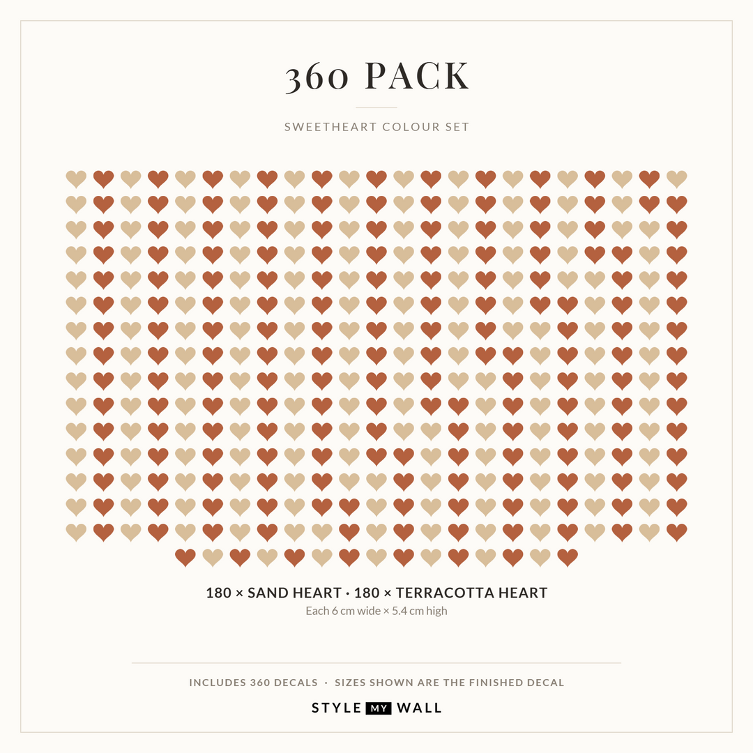 Sweetheart Hearts Wall Sticker Decals: 360 Pack sizes