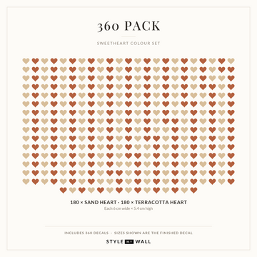Sweetheart Hearts Wall Sticker Decals: 360 Pack sizes