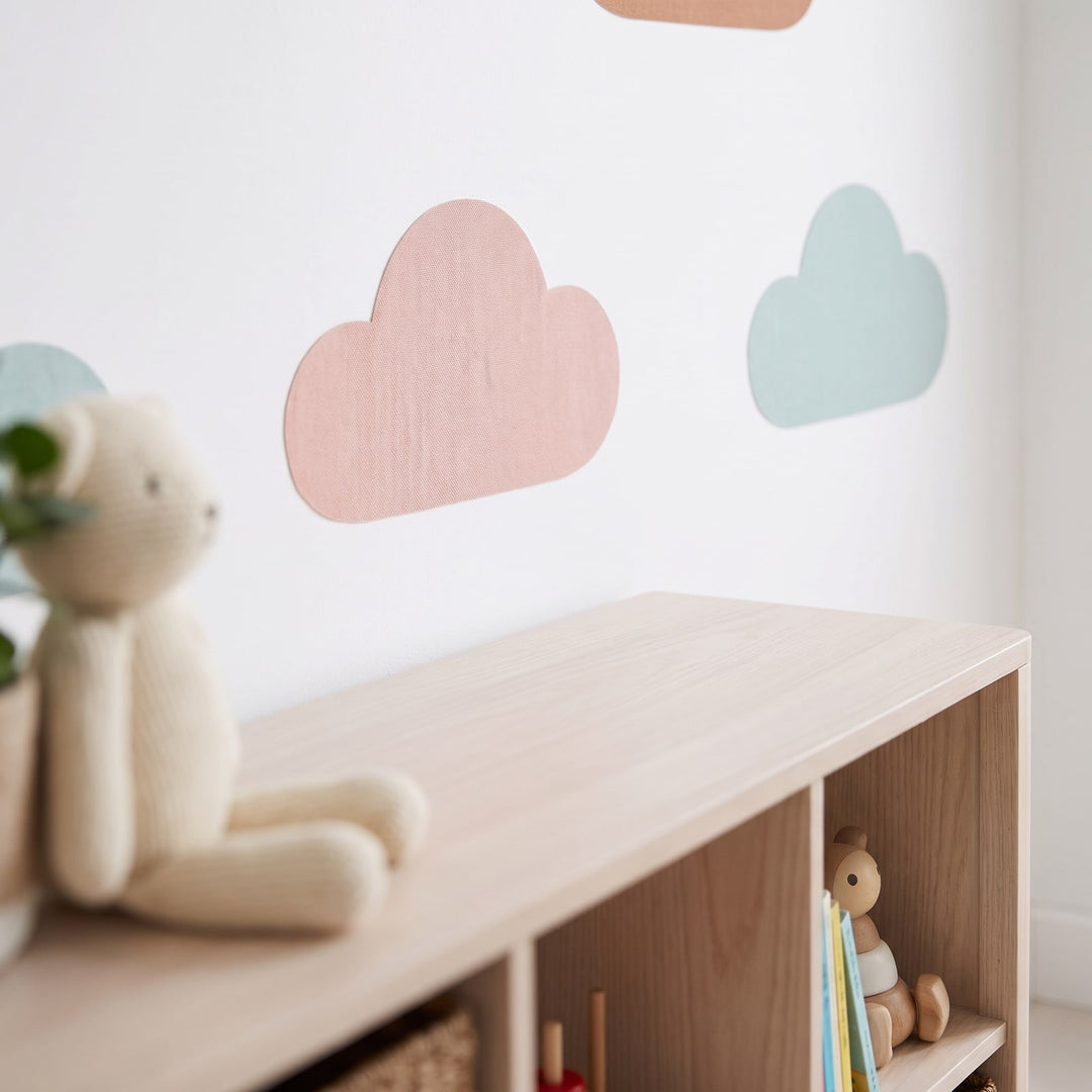 Dreamy Sky Clouds Wall Sticker Decals wall decals: a close-up of the decals from one side in a kids' room