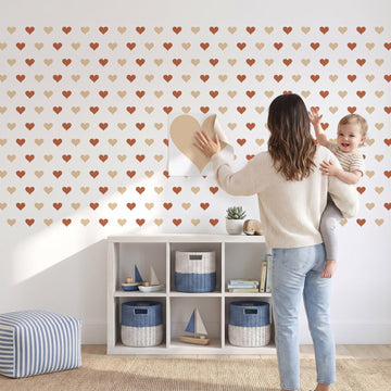 Sweetheart Hearts Wall Sticker Decals wall decals: a toddler and their mum putting the decals up in a kids' room