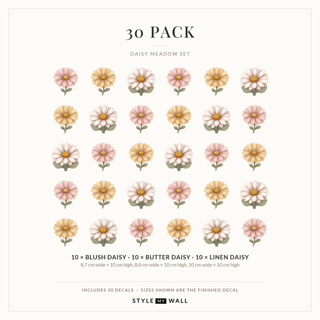 Daisy Meadow Wall Sticker Decals: 30 Pack sizes