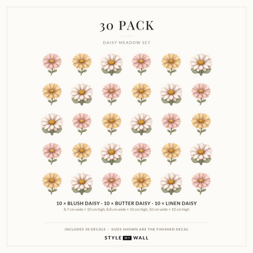 Daisy Meadow Wall Sticker Decals: 30 Pack sizes