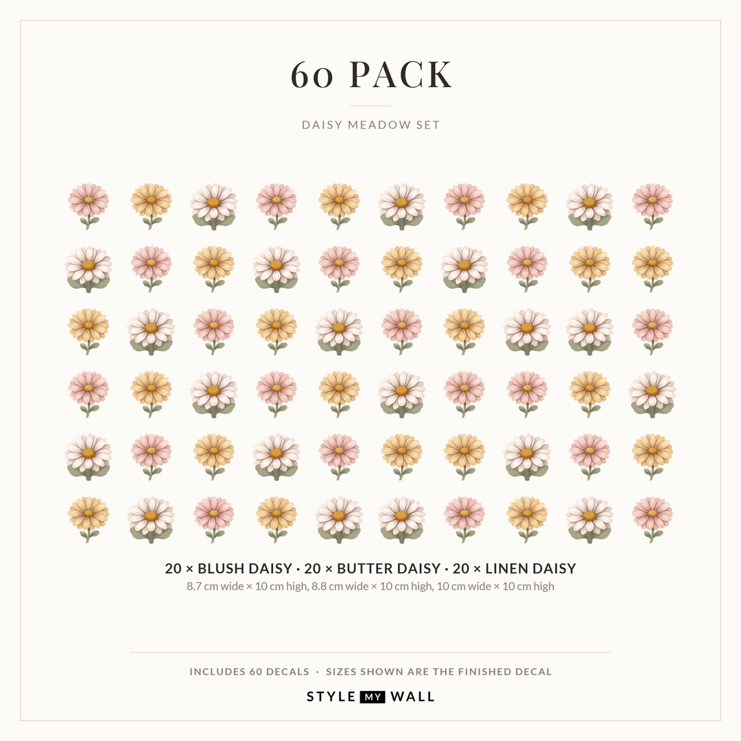 Daisy Meadow Wall Sticker Decals: 60 Pack sizes
