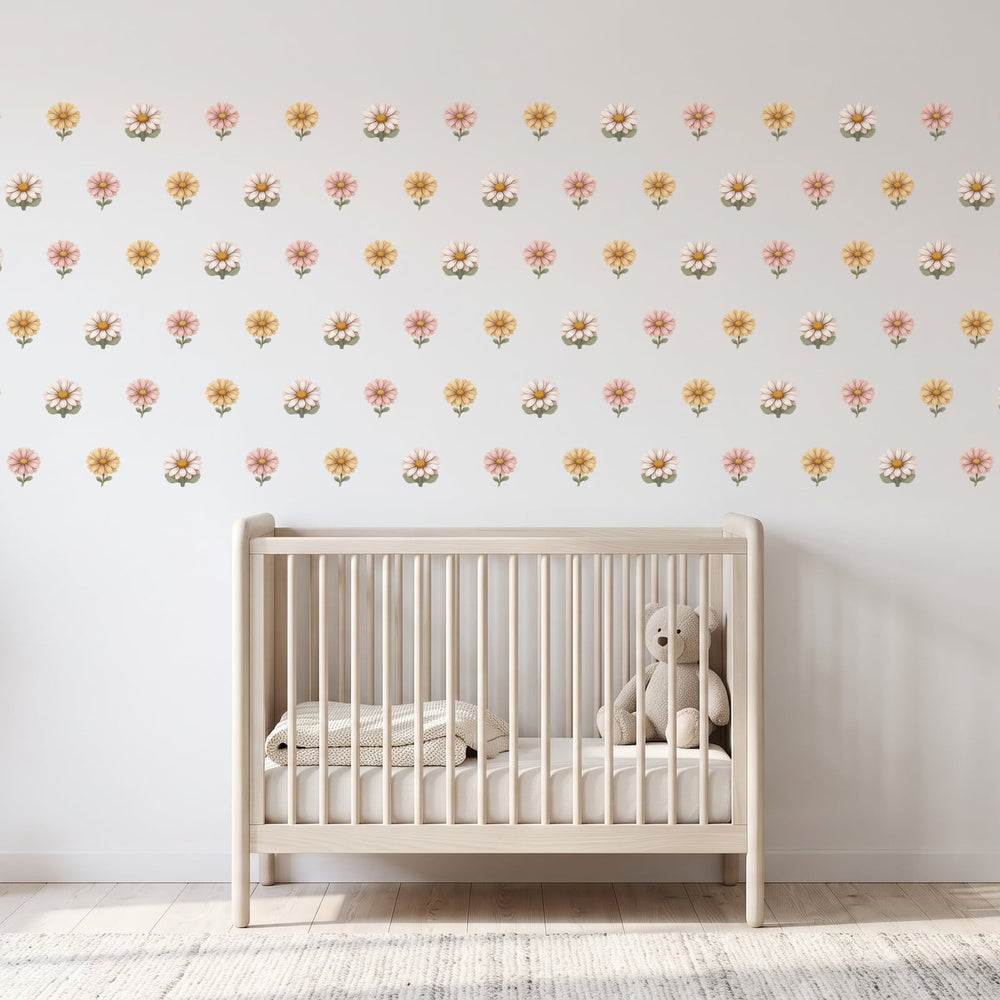 Daisy Meadow Wall Sticker Decals wall decals on a nursery wall (90 Pack size)