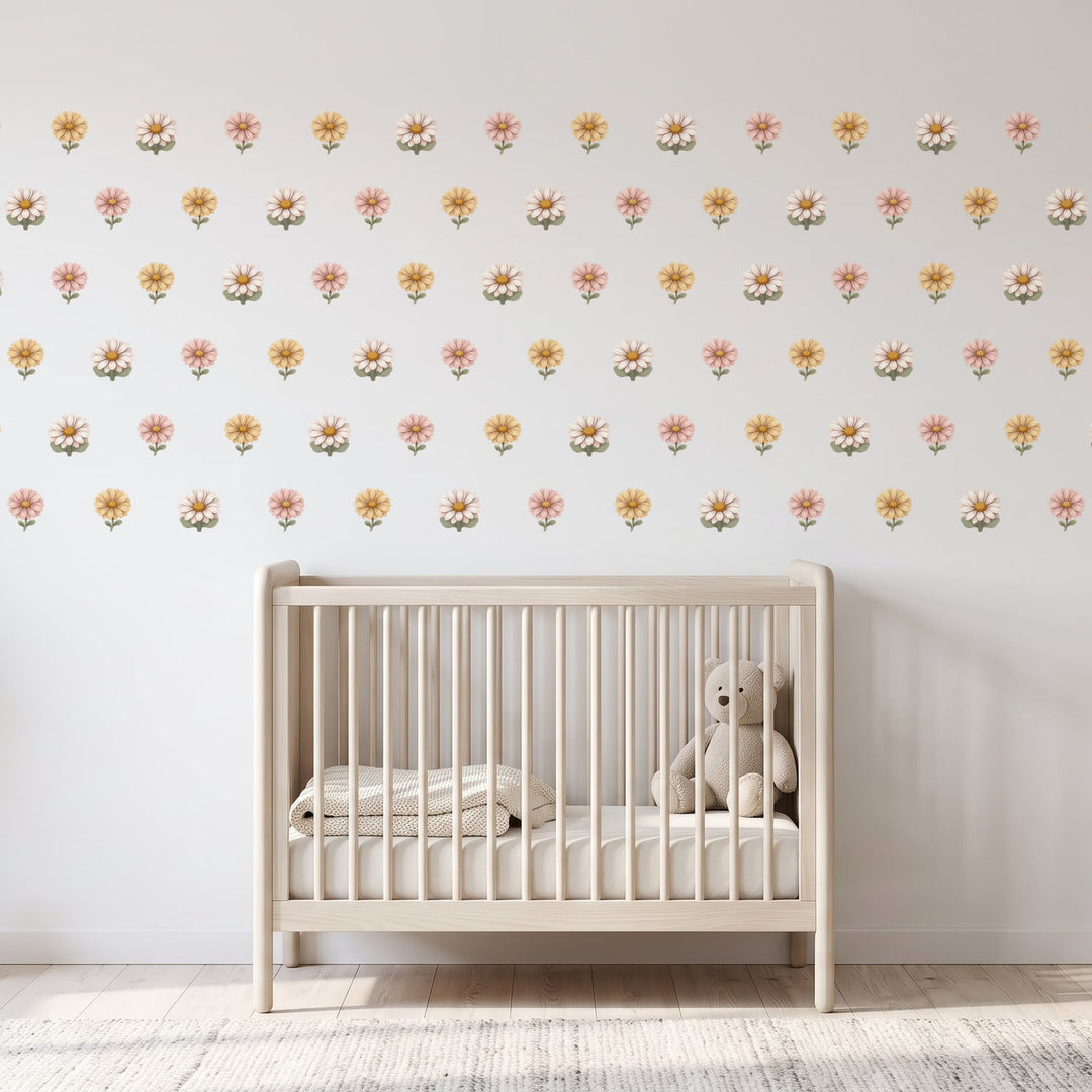 Daisy Meadow Wall Sticker Decals wall decals on a nursery wall (90 Pack size)