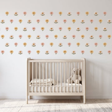 Daisy Meadow Wall Sticker Decals wall decals on a nursery wall (90 Pack size)