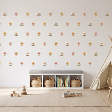Daisy Meadow Wall Sticker Decals wall decals on a playroom wall (60 Pack size)