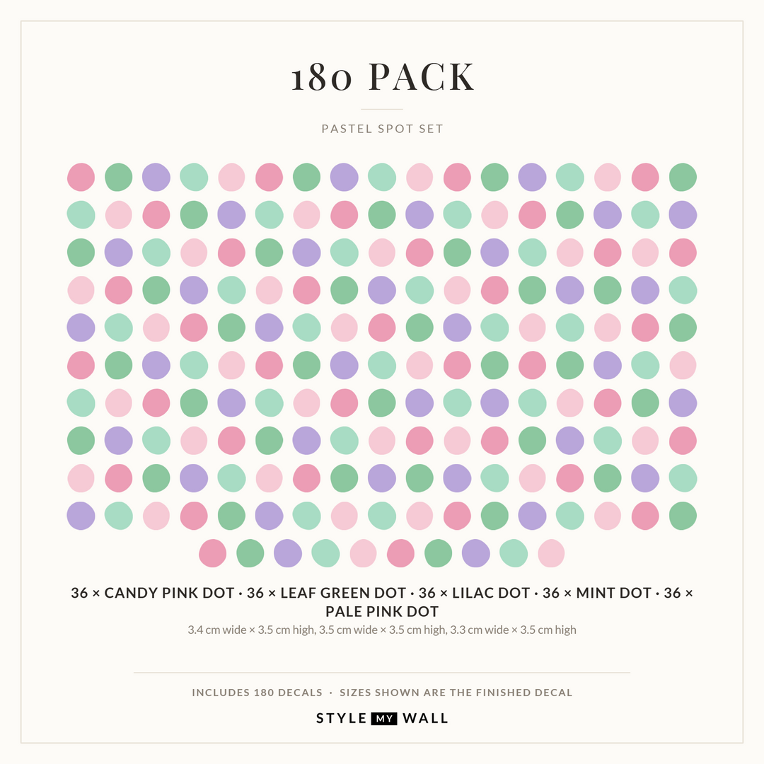 Pastel Spot Wall Sticker Decals: 180 Pack sizes