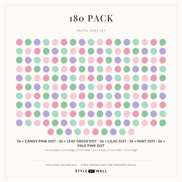 Pastel Spot Wall Sticker Decals: 180 Pack sizes