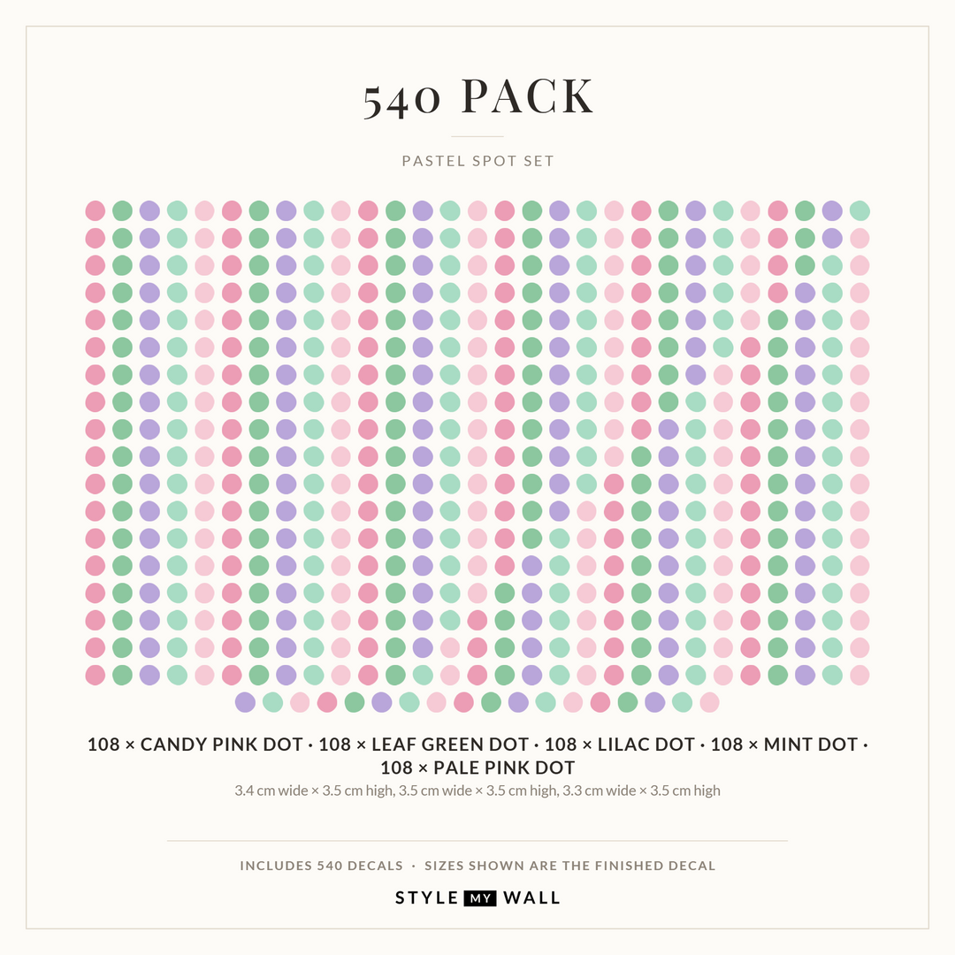 Pastel Spot Wall Sticker Decals: 540 Pack sizes
