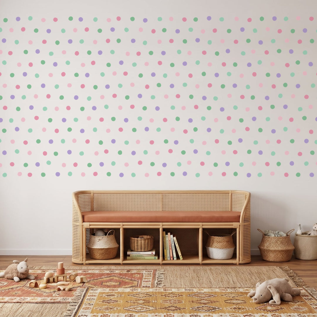 Pastel Spot Wall Sticker Decals wall decals on a playroom wall (360 Pack size)