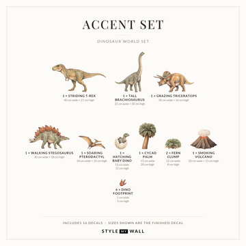 Dinosaur World Wall Sticker Decals: Accent Set sizes