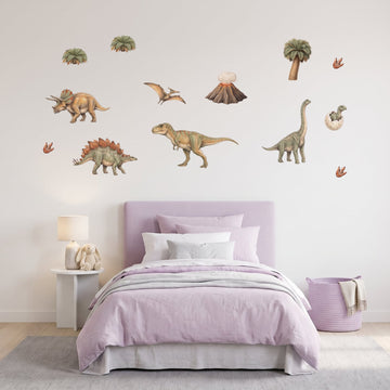 Dinosaur World Wall Sticker Decals wall decals on a girl's bedroom wall (Feature Wall (Medium) size)