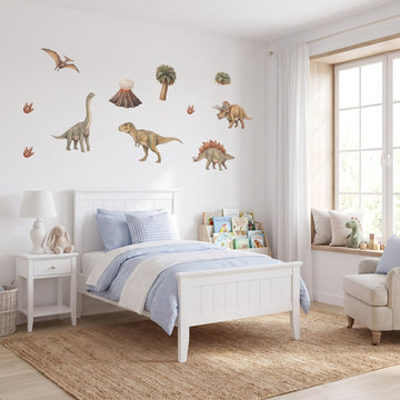 Dinosaur World Wall Sticker Decals wall decals: the whole room from a corner in a girl's bedroom