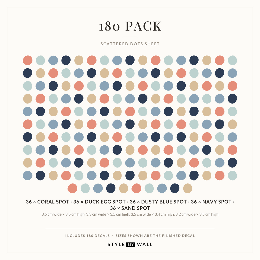 Scattered Dots Wall Sticker Decals: 180 Pack sizes