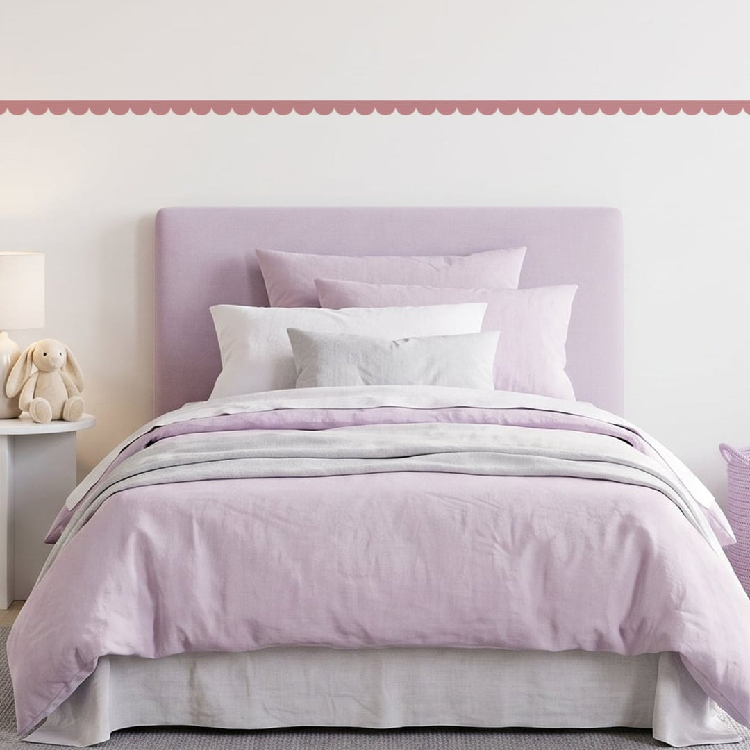 Scallop Border Panels Wall Sticker Decals running across a girl's bedroom wall (in Dusty Rose)